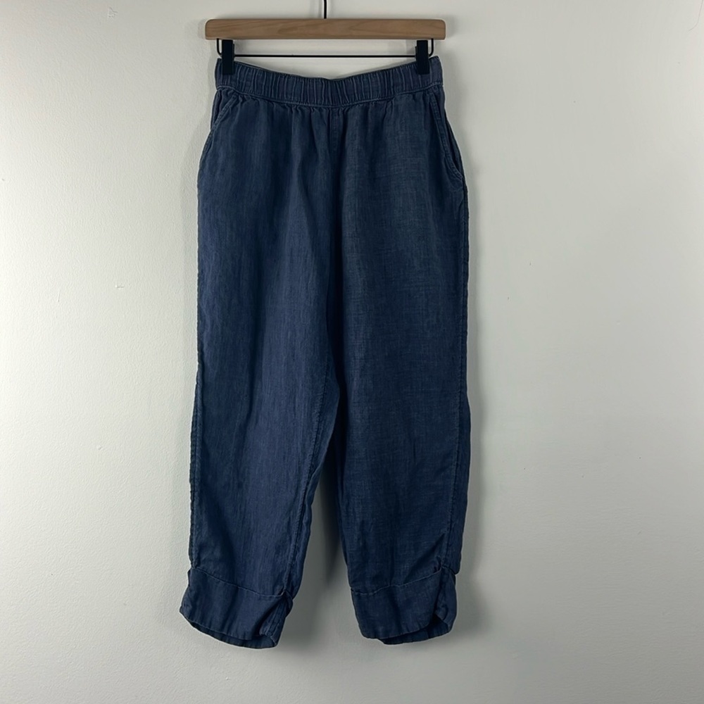 Sigrid Olsen Blue 100% Linen Cropped Rolled Cuffed Pants Womens Size M